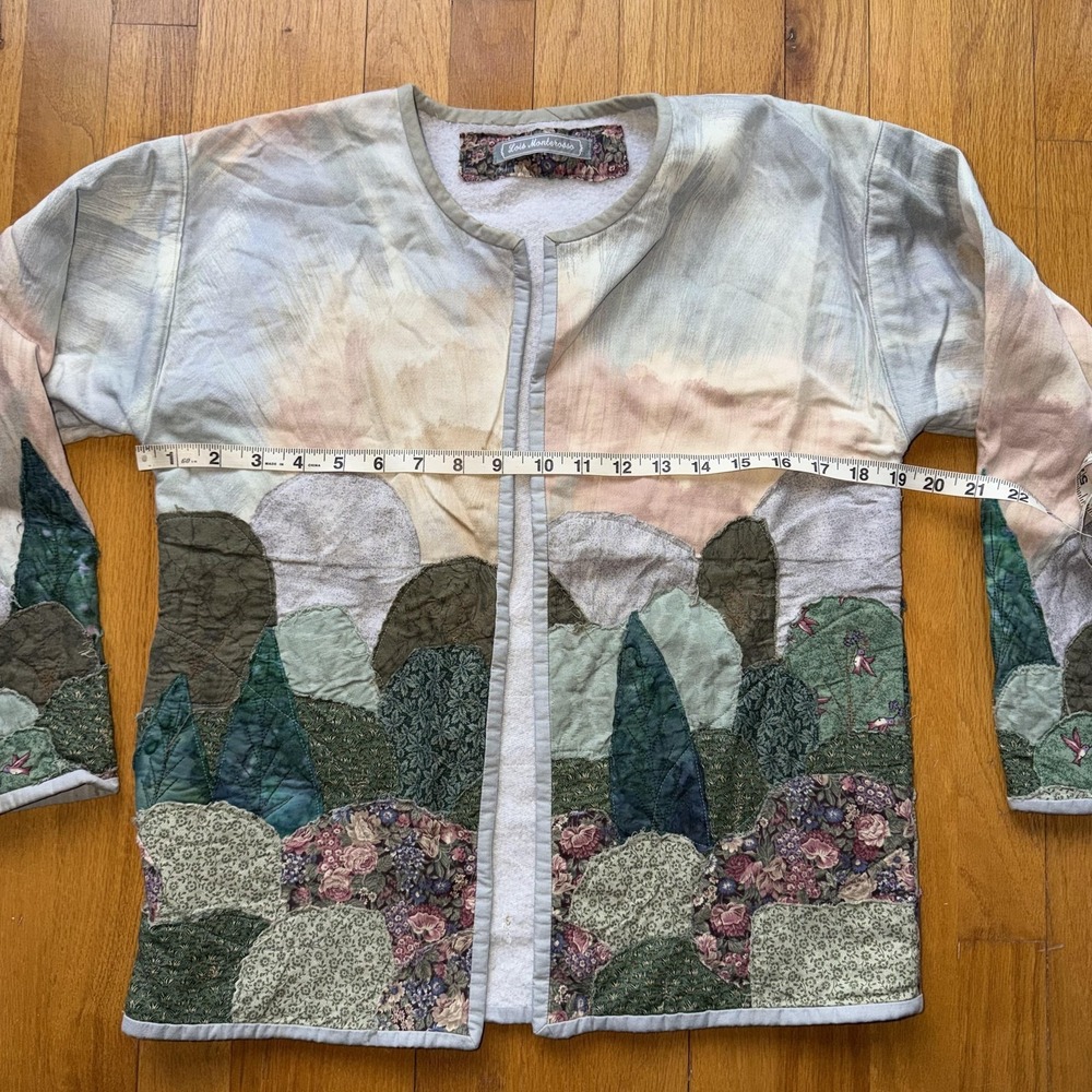 Vintage Jacket Multicolor Quilted Landscape Art To Wear Floral Cottagecore M* - Picture 9 of 11
